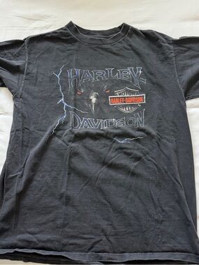 Harley-Davidson Black Graphic Eagle Logo Tee with Lightning Accents